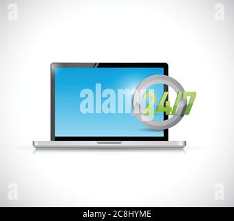 Laptop 24 7 help support illustration design over a white background Stock Vector