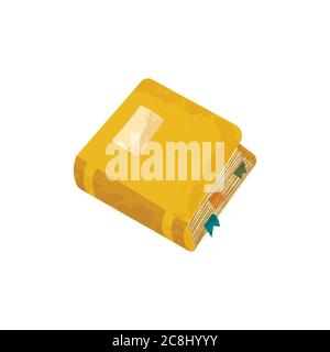 Yellow book vector illustration in flat cartoons style. Yellow planner illustration isolated on white background. School stationery. Back to school co Stock Vector