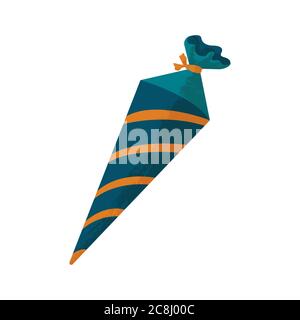 Colorful school cone with candies. Vector illustration in flat cartoons style with texture. Present for first school day. Back to school concept. Firs Stock Vector