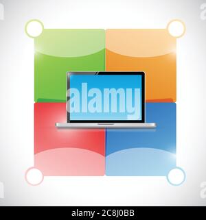 Laptop and color blocks ready for customization illustration design over white Stock Vector