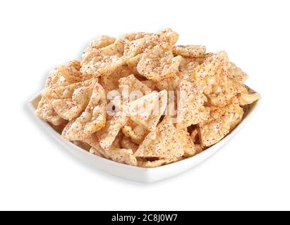 Deep fried Khichiya Papad, Traditional Indian Snacks, Indian crunchy fried snack papad or Papadam made of rice floor served in a plate. Also known as Stock Photo