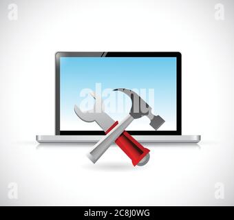 Computer and tools illustration design over a white background Stock Vector