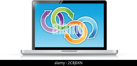 Computer and cycle illustration design over a white background Stock Vector