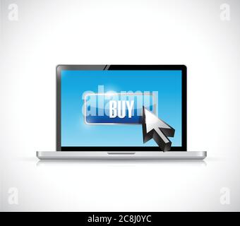 Buy button on a laptop illustration design over a white background Stock Vector