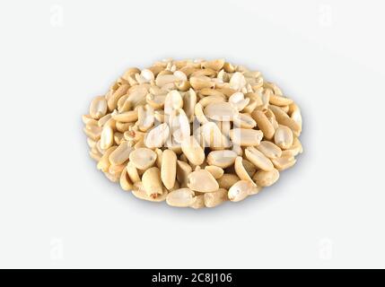 Roasted salted peanuts isolated on a white background, Arranged peanuts peeled, half peanut delicious crunchy snack closeup view, Roasted (Shing, sing Stock Photo