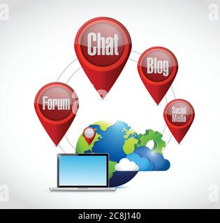 Online computer network diagram illustration design over a white background Stock Vector
