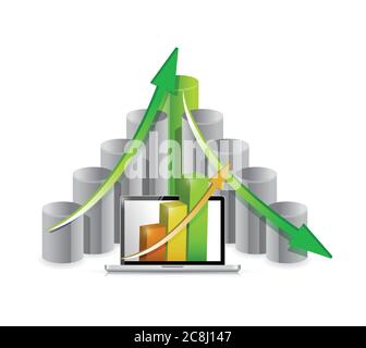 Business graphs and computer. illustration design over a white background Stock Vector