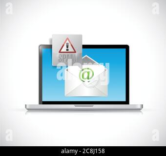 Laptop receiving spam mail. email illustration design over a white background Stock Vector