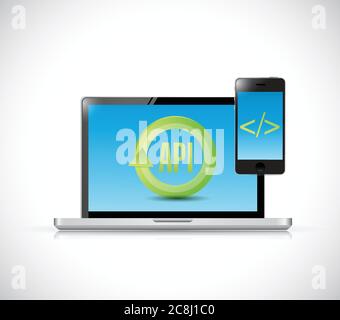Laptop and phone application programing interface. illustration design over a white background Stock Vector