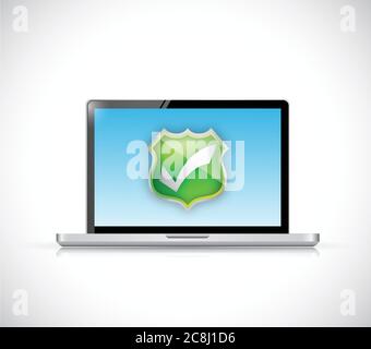 Computer and protection selection approve shield illustration design over a white background Stock Vector