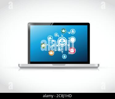 People network diagram map on a computer illustration design over a white background Stock Vector