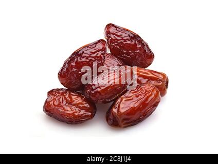 Bowl of pitted Sweet dried dates fruit isolated on white background. - Image Stock Photo