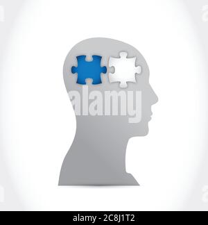 Puzzle piece brain illustration over a white background - puzzle piece ...