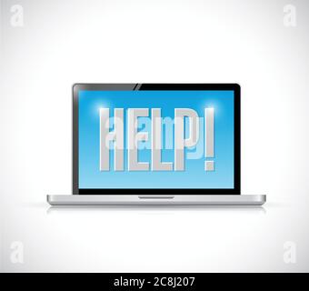 Computer help sign message illustration design over a white background Stock Vector