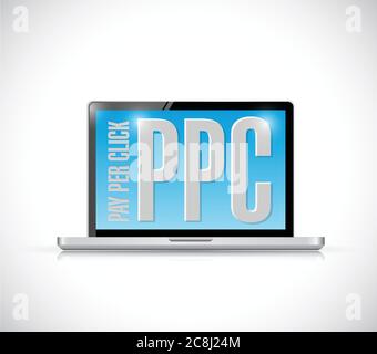 Ppc message on a laptop. illustration design over a white background Stock Vector