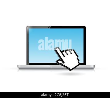 Laptop and hand cursor illustration design over a white background Stock Vector