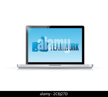 Laptop teamwork message illustration design over white Stock Vector