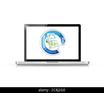 Money transfer computer sign illustration design over a white background Stock Vector