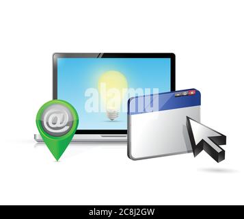 Laptop internet and ideas illustration design over a white background Stock Vector