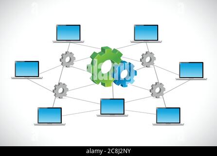 Industrial computer tech network illustration design over a white background Stock Vector