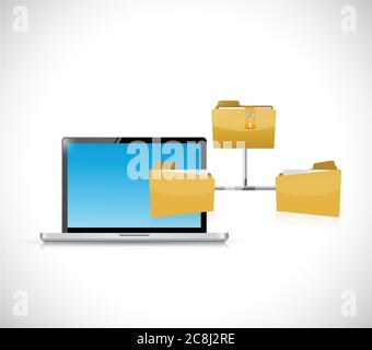 Computer and folder network illustration design over a white background Stock Vector