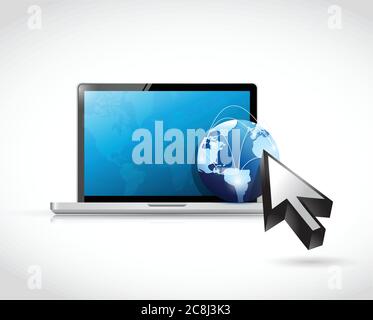 Laptop globe cursor illustration design over a white background Stock Vector
