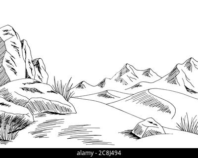 Desert graphic black white landscape sketch illustration vector Stock Vector