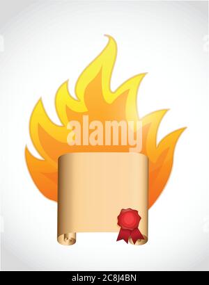 Scroll on fire. illustration design over a white background Stock Vector