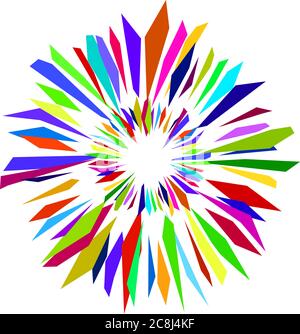 asymmetric vivid icon with cute simple abstract multicolored rainbow flower Stock Vector