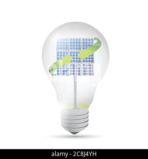 Solar panel inside a idea electricity light bulb. illustration design Stock Vector