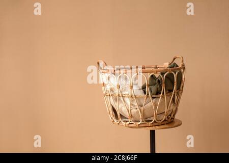 Warm blankets placed in basket Stock Photo