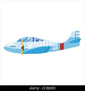 Airplane jet personal speed cartoon blue colour side view. Vector isolated cartoon style Stock Vector