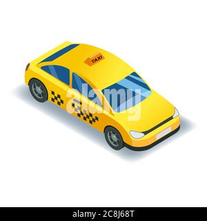 Taxi isometric car transport, yellow cab 3D icon service. 3d isometric City public transport, town vehicle, urban. Vector isolated illustration Stock Vector