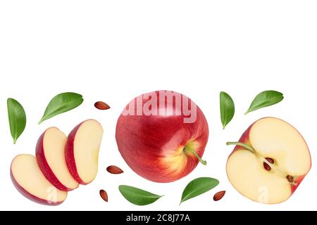 Red apple with slices isolated on white background. Top view. Flat lay with copy space for your text Stock Photo