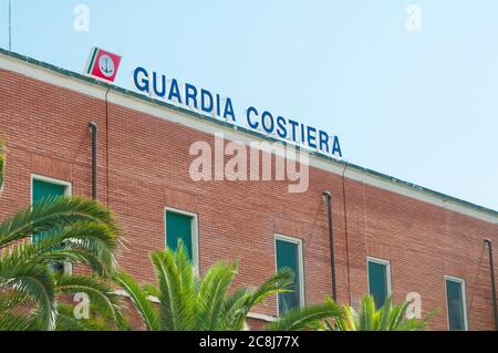 La Spezia, Italy - July 23, 2020 - Sign on the roof of the Coast Guard building in La Spezia, Italy Stock Photo
