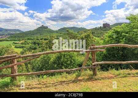 View to Trifels Castle near Annweiler in Rhineland-Palatinate Stock Photo