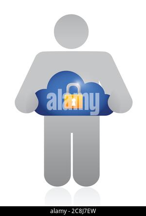 Holding a secure cloud. illustration design over a white background Stock Vector