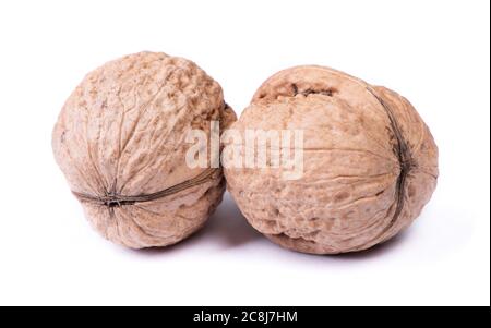 Few big walnuts isolated on white background Stock Photo