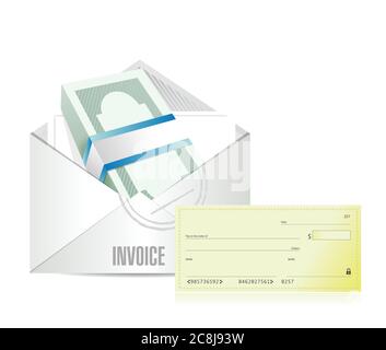 Invoice envelop and check illustration design over a white background Stock Vector