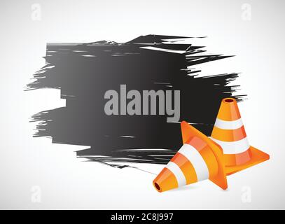 Ink banner and construction cones. illustration banner over white Stock Vector