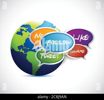 Globe social media communication illustration design over a white background Stock Vector