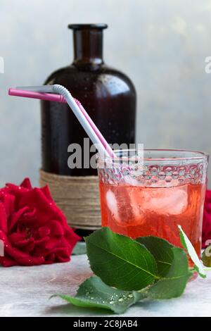 Refreshing rose drink, Oriental herbal beverage Stock Photo