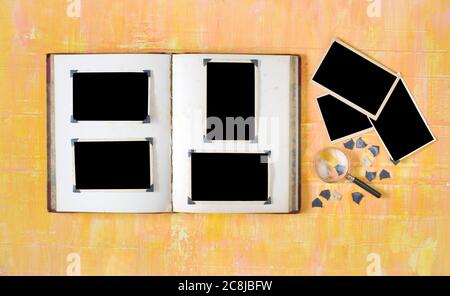 vintage book with empty foto frames, foto corners, free space for your pics Stock Photo