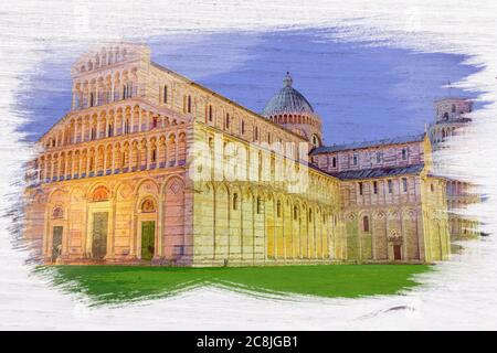 Ancient cathedral in Pisa, Italy, watercolor painting Stock Photo