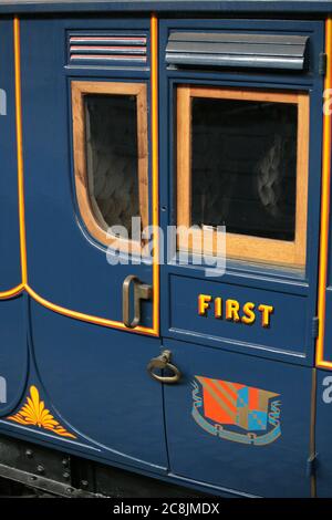 First-class carriage detail in the Power Hall, Museum of Science and Industry, Liverpool Road, Manchester, England, UK Stock Photo