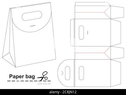 Retail Bag or Box with Die Cut Template. Children's handbag toy. Box design, die-stamping. Vector template Stock Vector