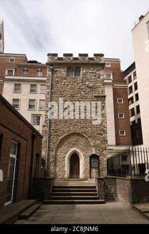 Remaining tower of the All Hallows Staining, a church built around AD 1320. Stock Photo