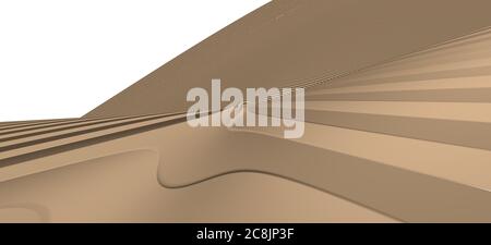 3D illustration of a geometrical shape of SANDY BROWN color on a white abstract background as a curved and glossy surface with direct light reflection. beach and blue Stock Photo