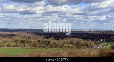 A clear day over London in this photograph taken on a windy February day in Surrey Stock Photo