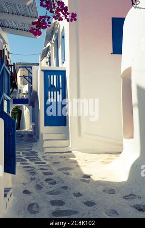 Stone street painted white in Mykonos Greece Stock Photo